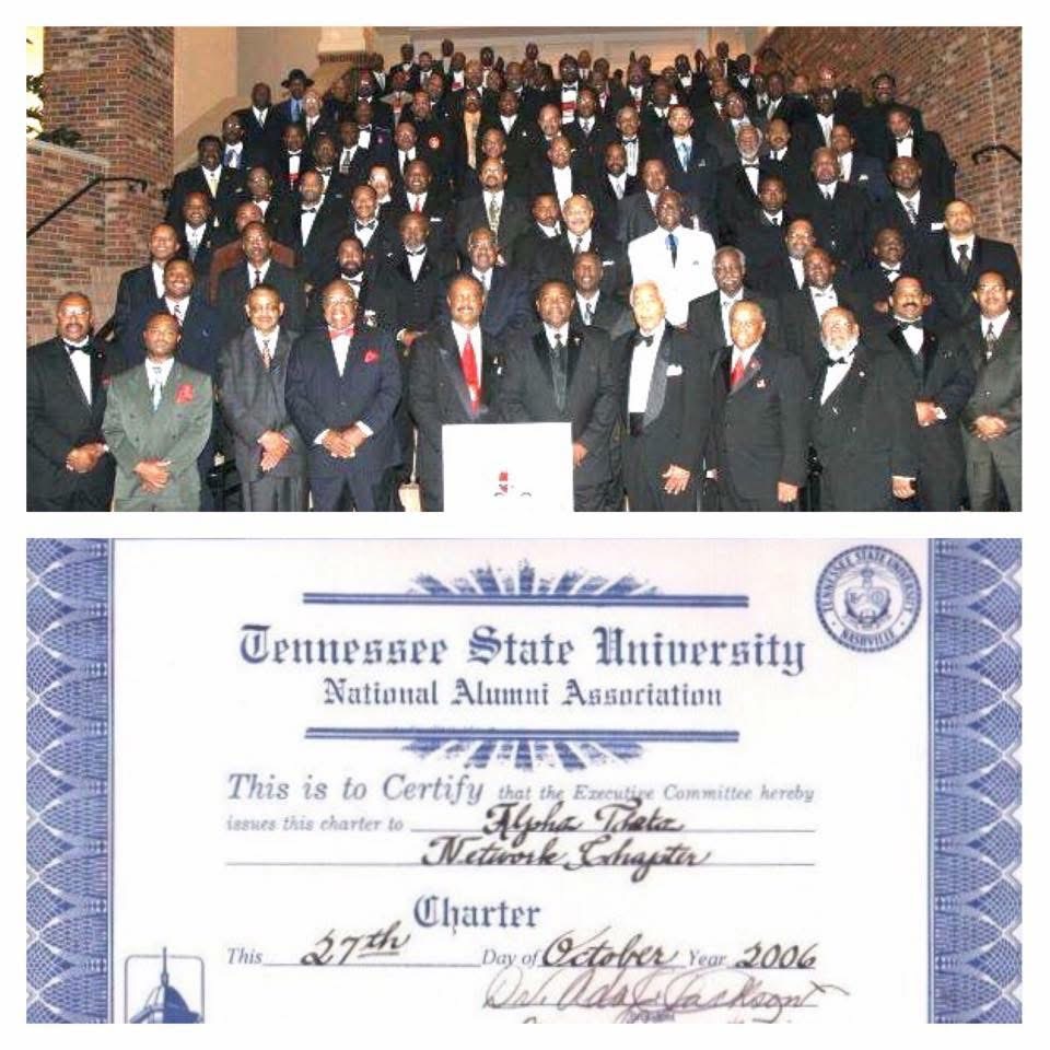 Alpha Theta Network charter group photo and Tennessee State University National Alumni Association charter certificate, October 27, 2006